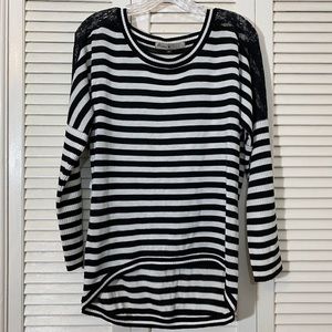 Haley K Hi-Lo Striped Lace Sweater